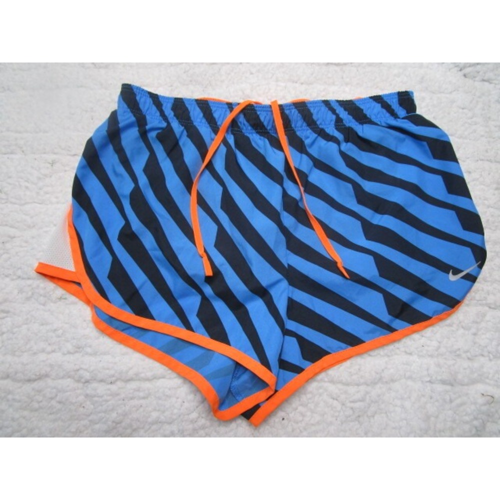 Nike Dri Fit Womens Athletic Running Shorts Lined XS Blue Stripes Orange Edge